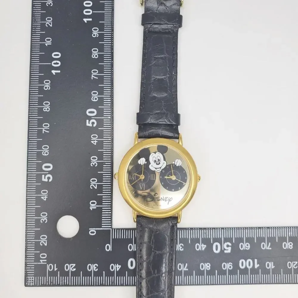 Disney Mickey Mouse Dual Dial Watch Gold Black Band H2F